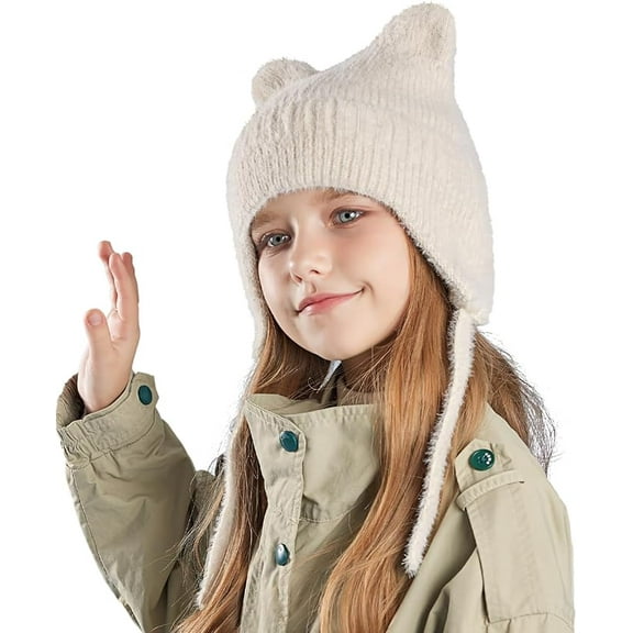 Kids Beanie Hat for Winter with Earfalp Children Cute Cat Ears Toddler Girls Boys Warm Wool Knit Ear Flap Cap