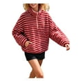 thumbnail image 3 of Womens Half Zip Fleece Striped Jacket Oversized Stand-Up Collar Sweatshirt Warm-Fuzzy Outerwear Red L, 3 of 9