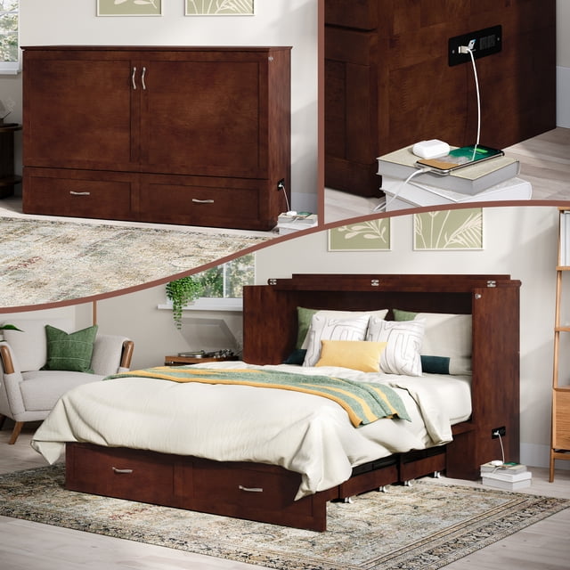 AFI Raleigh Lit Escamotable Moderne Grand en Bois Massif avec Matelas, Noyer