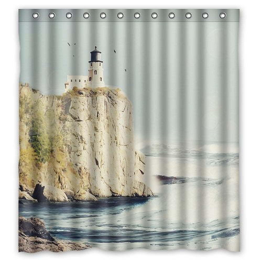 GreenDecor Beautiful Lighthouse Waterproof Shower Curtain Set with