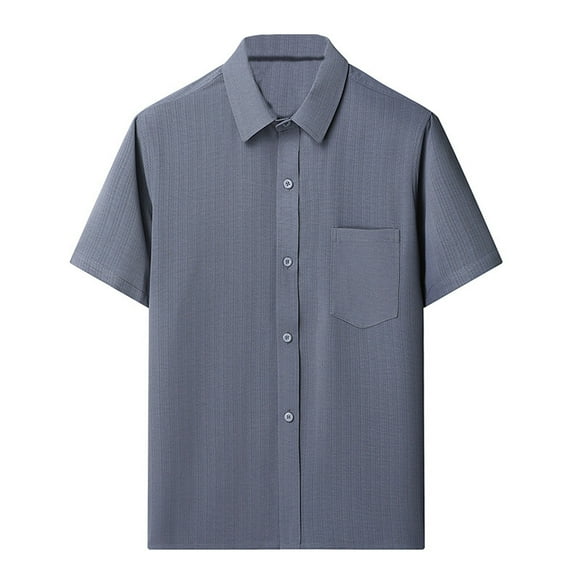 hotojiny Men's Short Sleeve Dress Shirts Summer Casual Button down Solid Formal Shirt with Pockets Beach Wedding Business