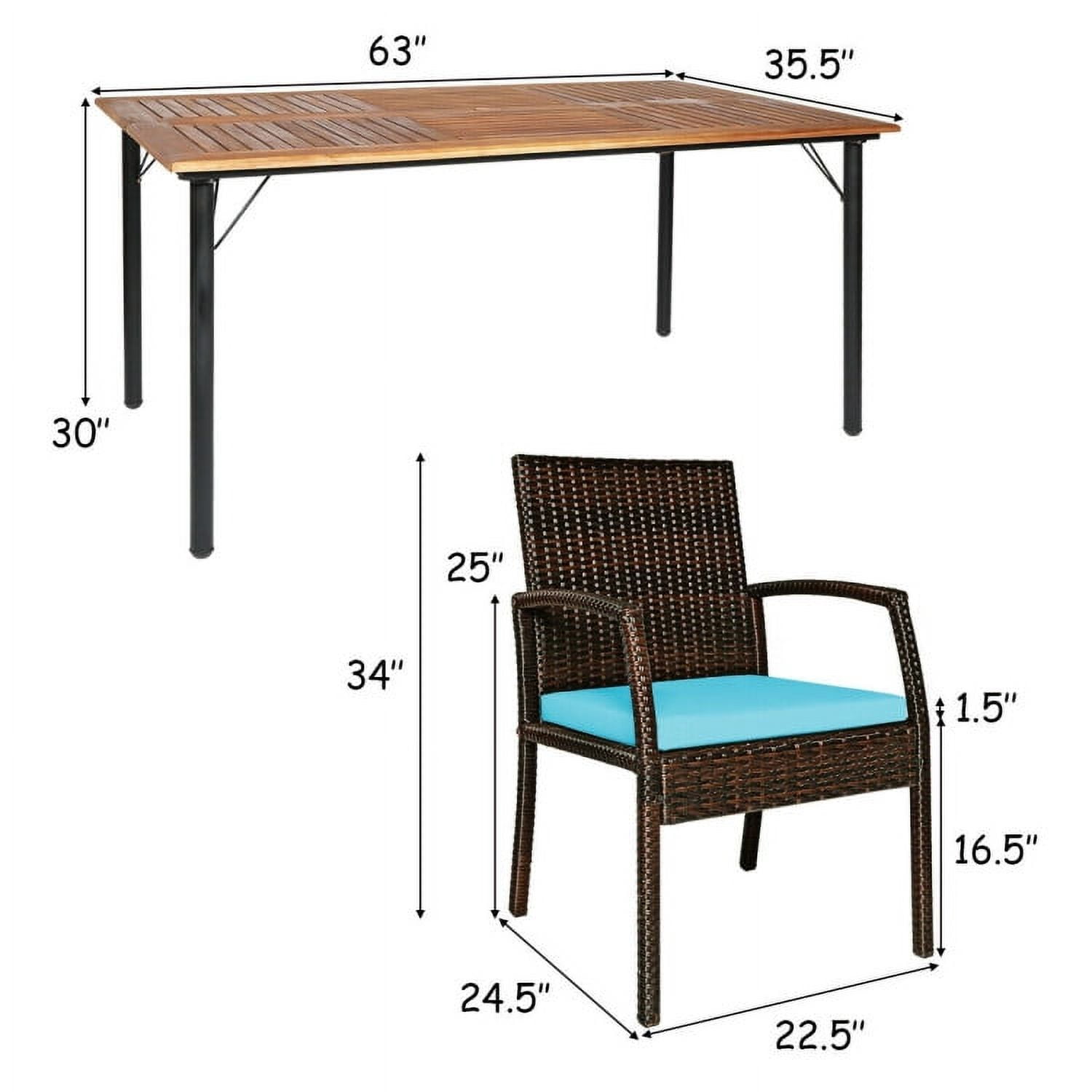 Aimee Lii 7Pcs Patio Rattan Cushioned Dining Set with Umbrella Hole, Outdoor Patio Furniture, Turquoise Aimee Lii 7Pcs Patio Rattan Cushioned Dining Set with Umbrella Hole, Outdoor Patio Furniture, Turquoise