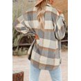 thumbnail image 2 of Camisas de cuadros cepillados para mujer, chaquetas tipo sobretodo con solapa de franela de manga larga y botones con bolsillos, 2 of 3