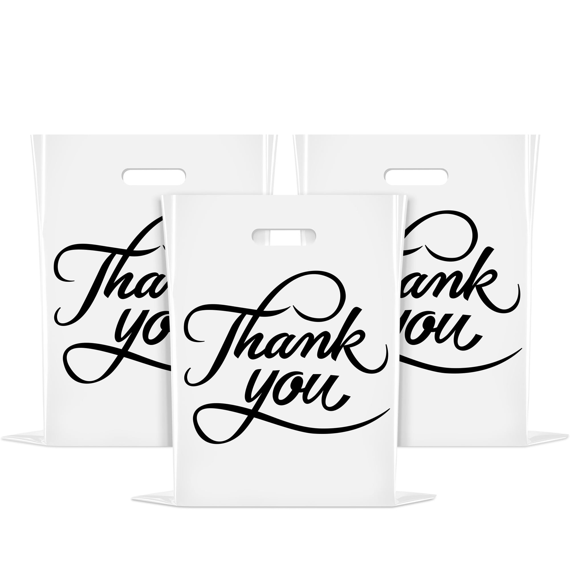 Plastic Merchandise Bags w/ Handles, White 16x18 inch Thank You Bags