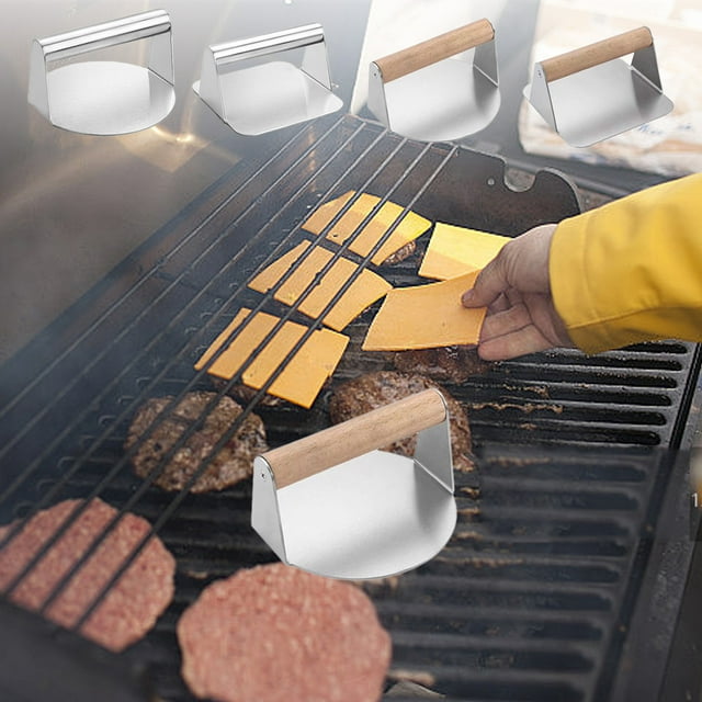 Xihbxyly Prensa de Carne de Acero Inoxidable, Mango Antideslizante, Fácil de Limpiar, Textura Uniforme para Hamburguesas, Ideal para Asar Al Aire Libre, Barbacoa de Camping, Herramienta de Cocina, Ta