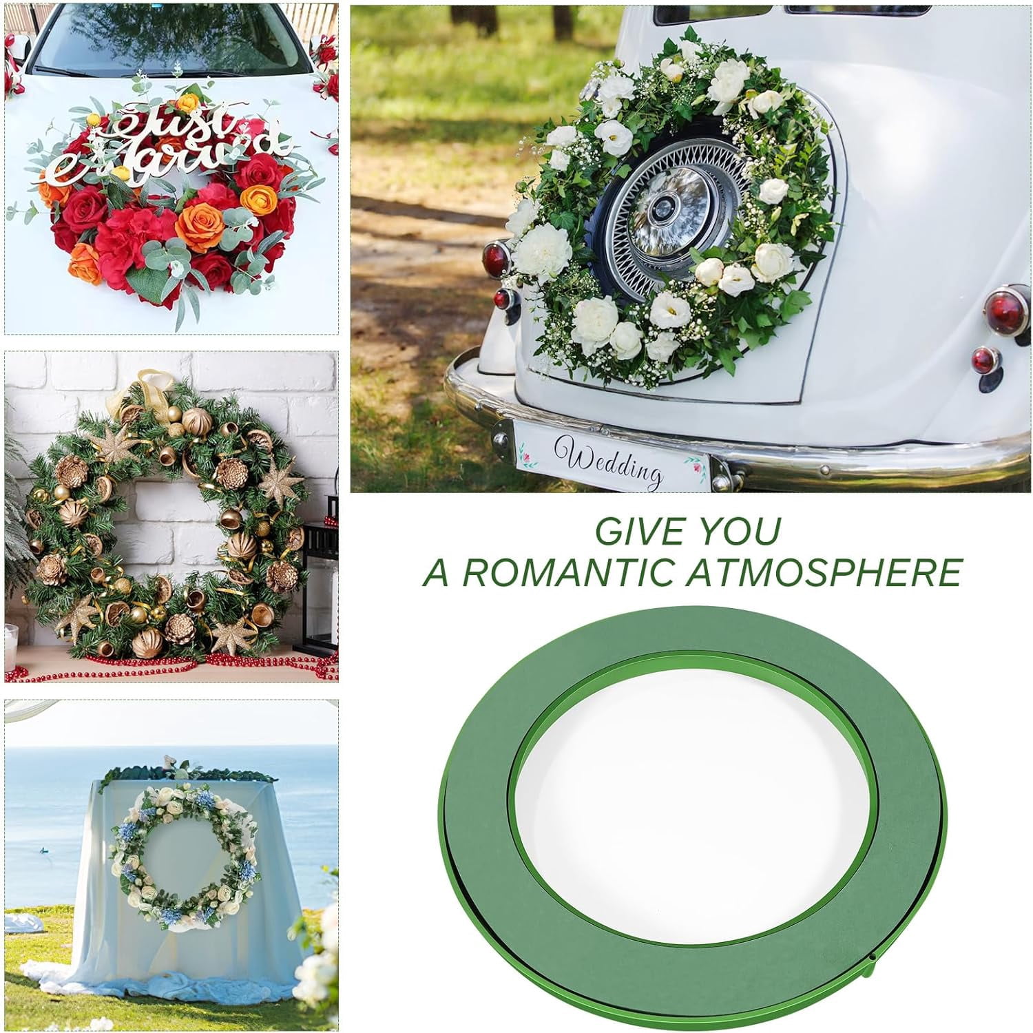 ABPETE Floral Foam with Sucker, 16.5 Inch Round Floral Wet Foam Ring Artificial Arrangements Mud for DIY Flower Arrangement, Wedding Car Decoration Tool, Green