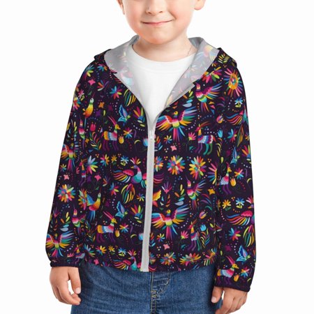 

Goofa Mexican Flowers Birds Printed Kids Zip-Up Hoodie Girls Boys UPF50+ Sun Protection Jacket Hooded Cooling Shirt-3 Years