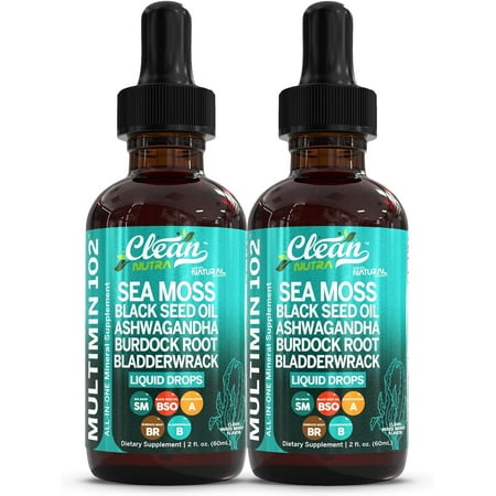 Clean Nutraceuticals Sea Moss Drops Supplement Liquid with Black Seed Oil Ashwagandha Burdock Root & Bladderwrack - Multimineral Organic Non-GMO Vegan for Gut Heath Skin Immune Support Hair (2)