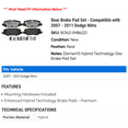 thumbnail image 2 of Rear Brake Pad Set - Compatible with 2007 - 2011 Dodge Nitro 2008 2009 2010, 2 of 2