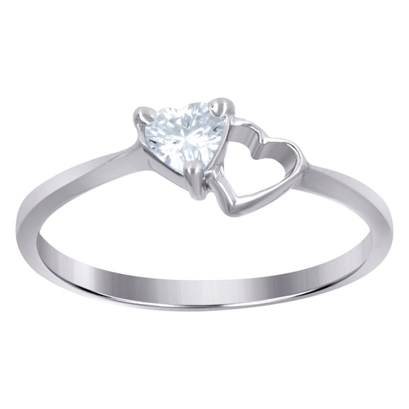 925 Sterling Silver Womens Trillion Cubic Zirconia Heart Love Ring 6.1x1.4mm Wide Size 5 Statement Ring for Women