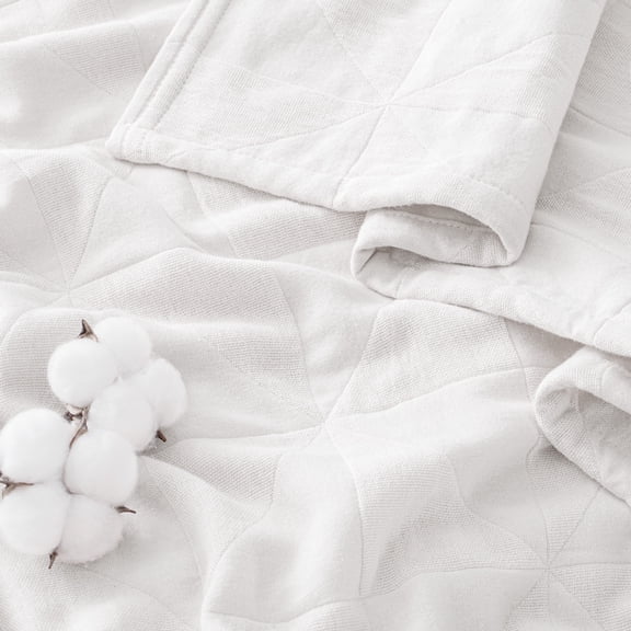 Exclusivo Mezcla 100% Cotton 4 Layers Muslin Throw Blanket for Couch, Moisture-wicking and Breathable Gauze Blanket with Geometric Pattern for Year Round Comfort, 50"x60", Pure White