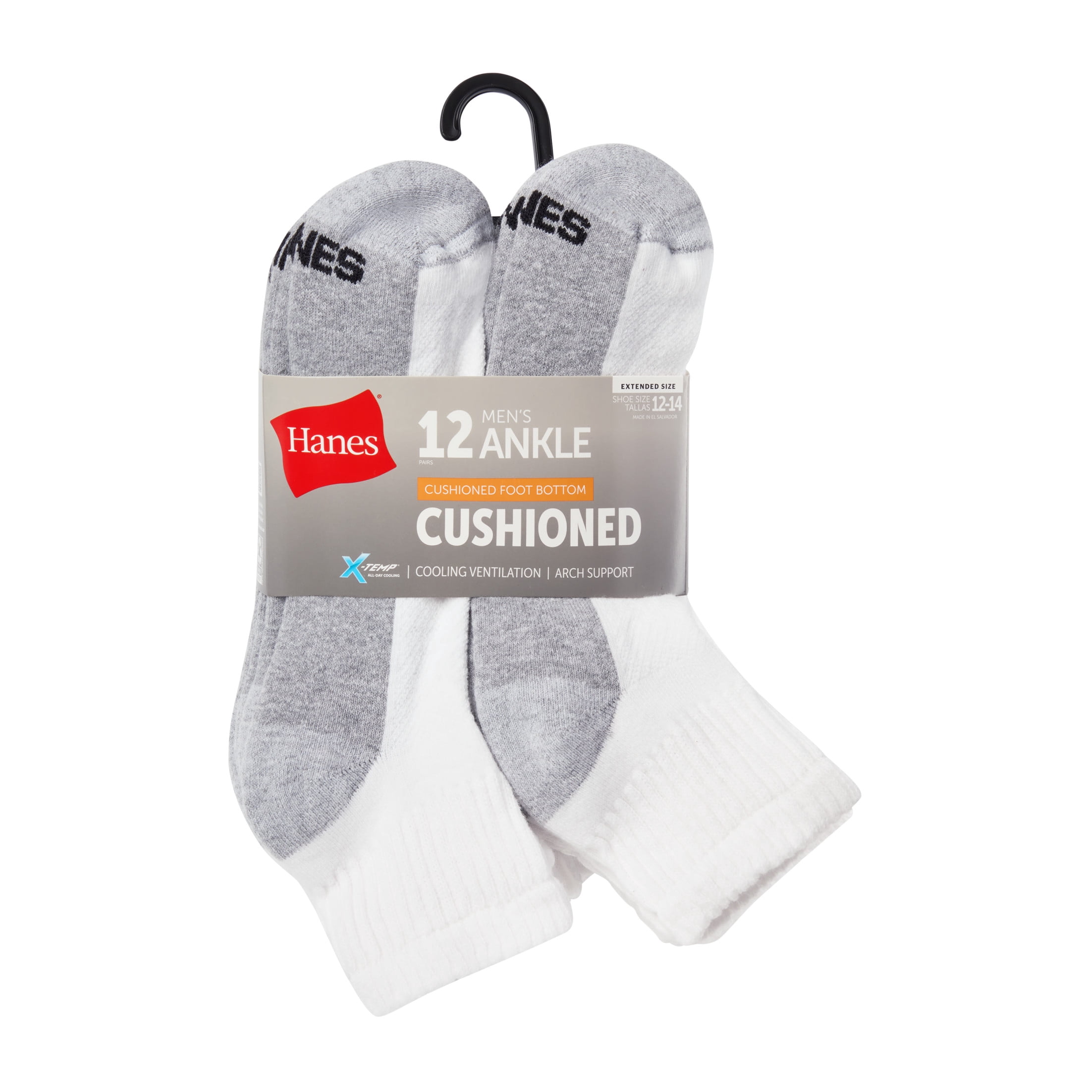 Hanes Men's Ankle Socks Pack - 12-Pack - X-Temp Cushioned - Regular & Extended Sizes Available