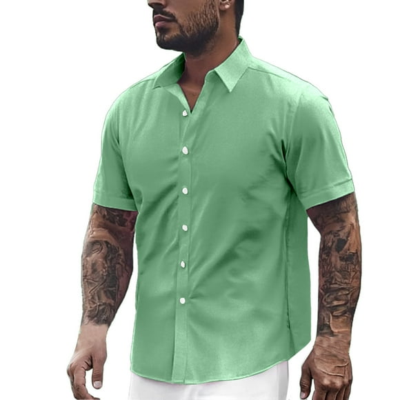 Ediodpoh Mens Dress Shirts Short Sleeve Slim Fit Business Casual Shirts for Men Button up Shirts Mens Tops Green XXXL
