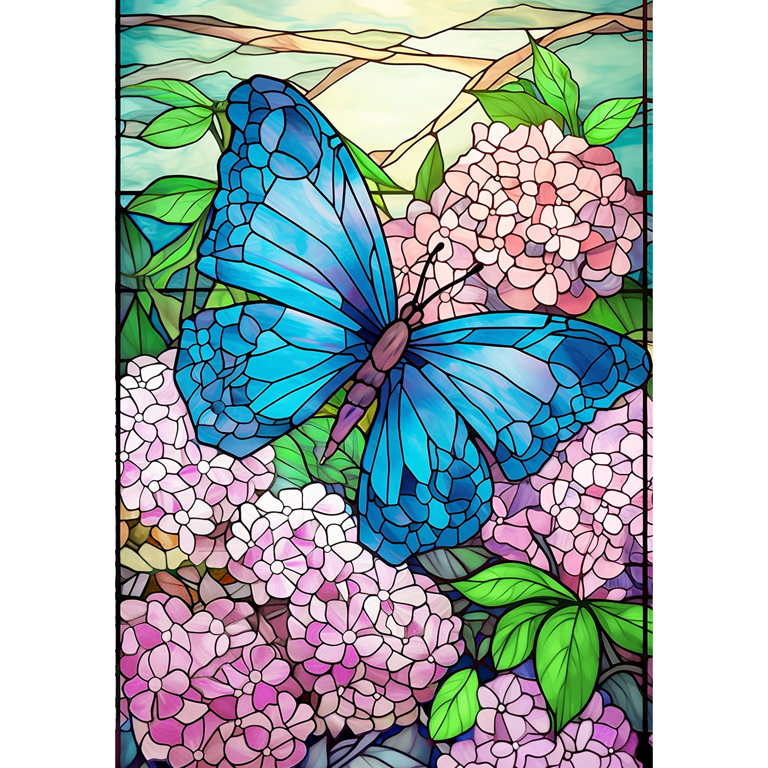 America Forever Butterfly And Lilac House Flag, 28 x 40 inch Double Sided, Stained Glass Blue Butterfly Lilac, Spring Flower Outdoor Decorative Flag