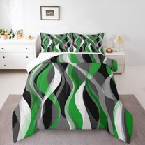Manfei Green Stripes Adult Full Size Comforter Sets, Abstract Ombre Bedding Comforter Set, Chic Geometric Artwork Reversible Bedding Sets, Microfiber Bedroom Decor, 3 Pieces