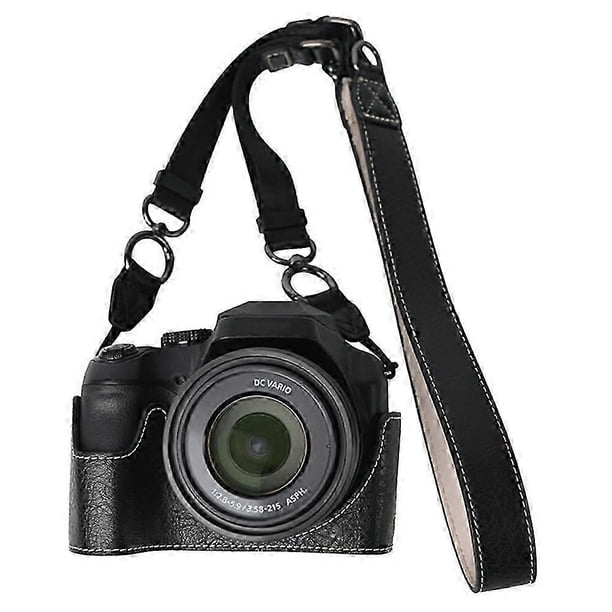 For Panasonic Lumix FZ80D/FZ85D Camera Case with Shoulder Strap Large Cutout Litchi Texture PU