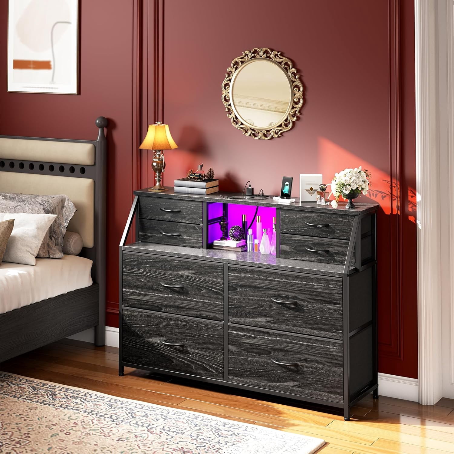 Dresser for Bedroom with Charging Station and LED, Sturdy Chest of  display picture 1
