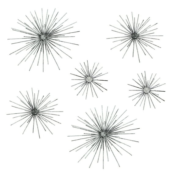 Zeckos Silver Finish Metal Modern Atomic Star Burst Wall Décor Set of 6