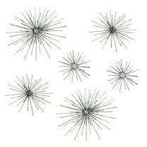 Zeckos Silver Finish Metal Modern Atomic Star Burst Wall Décor Set of 6