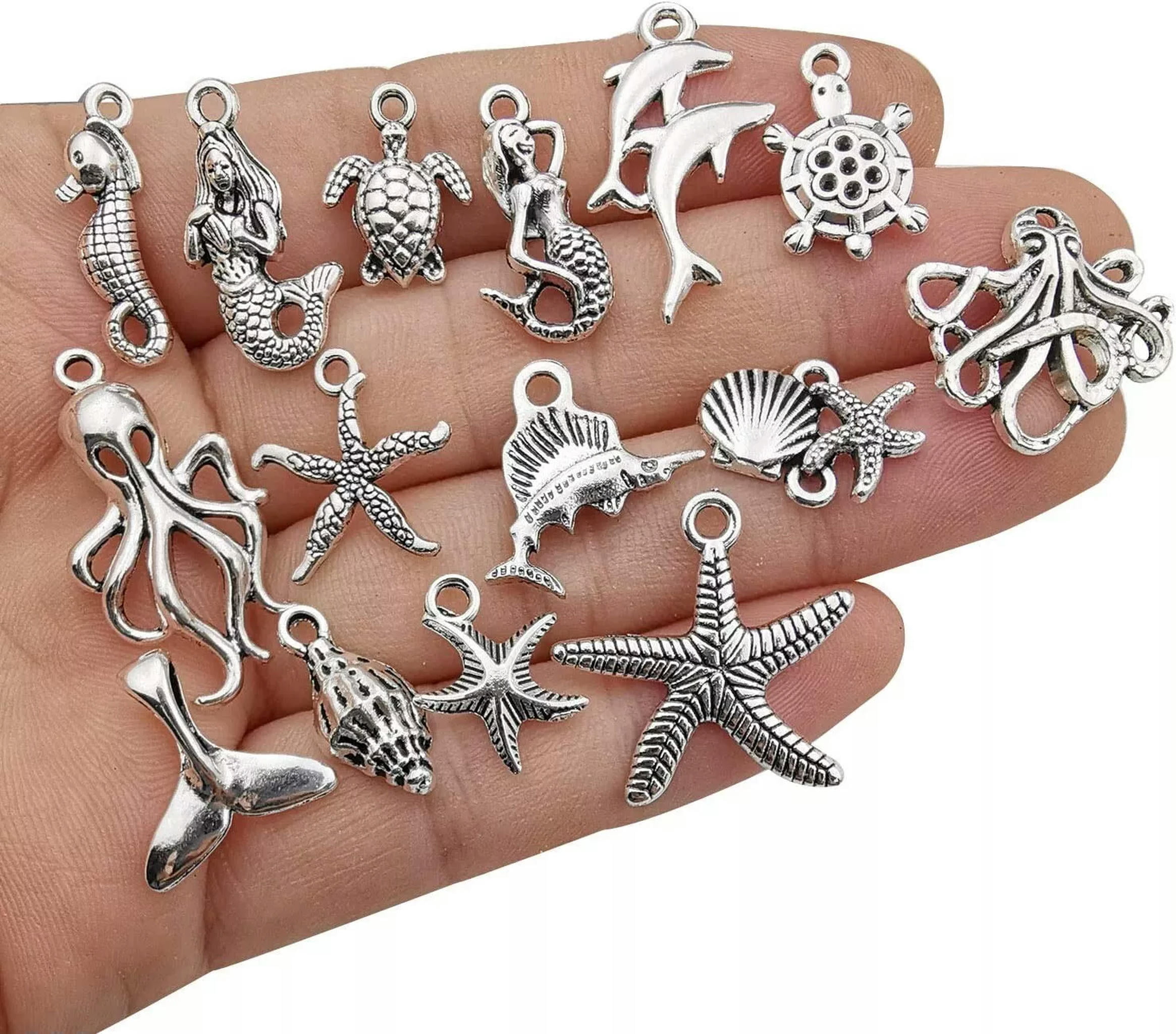 U8MO Sea Charms Bulk Lot Ocean Jewelry Making Supplies Beach Themed Silver 100pcs