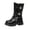 Black, variant on Women's Platform Mid‑Calf Boots, Faux Leather Orthopedic Biker Boots, Lug Sole Retro Party Riding Booties Black