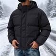 thumbnail image 3 of Men's Hooded Puffer Jacket Solid Color Windproof Zip Up Winter Coat,Warm Thick Padded Outerwear with Pockets, 3 of 8