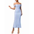 thumbnail image 3 of Off the Shoulder Maxi Long Dress Corset Ruched Bodycon Formal Wedding Guest Dresses for Women Blue XL, 3 of 8