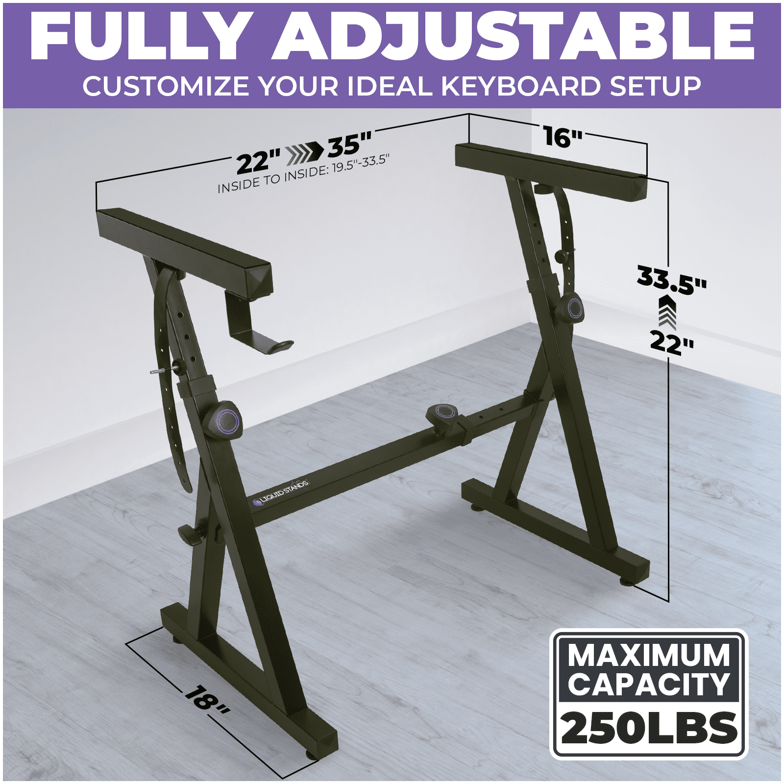Liquid Stands Piano Keyboard Stand & Bench Set - Portable Sturdy Metal Stand for 54-88 Key & Piano Chair