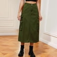thumbnail image 5 of Women'S Long Jean Skirts with Slit Elastic Waist Cargo Denim Maxi Skirt Green XXL, 5 of 8