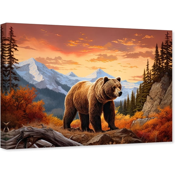 ZHONGYUTONG Bear Wall Art Canvas Animal Pictures for Wall Wilderness Forest Bear Painting Wildlife Poster Living Room Decor Framed (12.00" x 18.00")