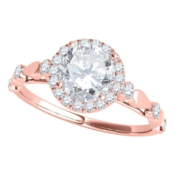 Mauli Jewels Engagement Rings for Women 1/2 Carat Halo Round Diamond Antique Engagement Ring 4 Prong 14k Rose Gold