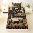 thumbnail image 3 of Castle Fairy Rustic Patchwork Western Wildlife Twin Sheets 3pcs,Aztec Plaid Cabin Pine Paw Print Bedding,Brown Red Cream,1 Fitted Sheet, 1 Flat Sheet and 1 Pillowcase, 3 of 6