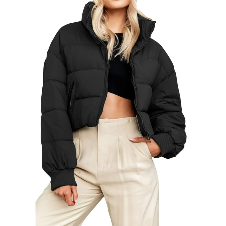 FOCUSNORM Women's Crop Short Jacket Cropped Puffer Fashion Jackets for  Women Warm Winter Lightweight Coat