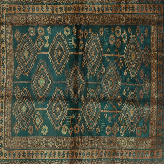 Ahgly Company Machine Washable Indoor Square Persian Turquoise Blue Traditional Area Rugs, 6' Square