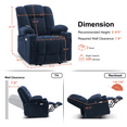 thumbnail image 4 of MCombo Power Electric Recliner Chair with Heat and Vibration, Fabric Living Room Chair, Navy Blue, 4 of 11