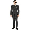 thumbnail image 2 of Slim Fit Men Suit Micro Textured Weave 2 Button Notch Collar AZAR 11812 (42 Regular 36 Waist 32 Length, Black), 2 of 7