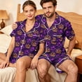 thumbnail image 6 of WJOSBXT Matching Halloween Pajamas for Couples Skeleton Ghost Graphic Sleepwear Shorts Sleeve Button Down Shirts & Pajama Shorts Lapel Gothic Loungewear Sets, 6 of 7