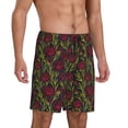 thumbnail image 2 of Balery Burgundy Peony Flowers Pantalones cortos de pijama de punto de algodón para hombre con cinturilla y bolsillos-4X-Large, 2 of 6