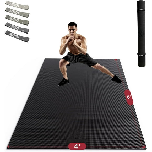 HAPBEAR Extra Large Exercise Mat - 6'x4'x8mm(1/3 inch), Shoes-Friendly, Non-Slip, Ultra Durable, Thick Workout Mats for Home Gym Flooring Cardio, Yoga Mats for Fitness, High-Density Exercise Mat