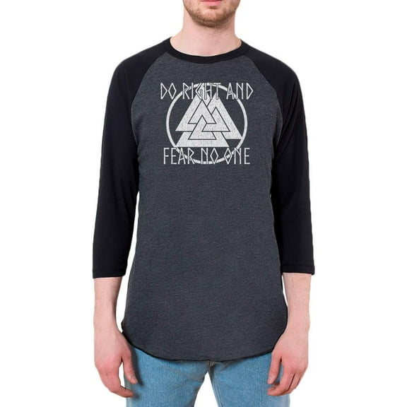 Do Right Fear No One Valknut Viking Odin Mens Raglan T Shirt Heather Black-Black X-LG