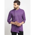thumbnail image 1 of eloria Traditional Men's Purple Geometric Woven Design Asymmetric Kurta, 1 of 7