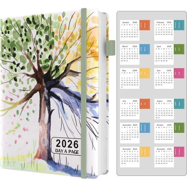 wqlpp-Daily Agenda 2026 Annuel avec Fentes Horaires, Janvier à Décembre 2026, Planificateur A5 2026 avec Autocollants Calender, Couverture Rigide en Cuir Bandé, Grande Poche Intérieure (5,7 Pieds' x 8,3 Pieds')