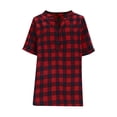 thumbnail image 5 of Lutiedan Plus Size Tops for Women Button V Neck Roll Up Short Sleeve Shirts Classic Fit Casual Flowy Bottom Checkered Summer Blouse, 5 of 6