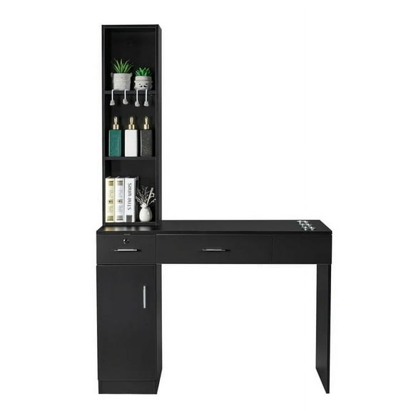 Zimtown Wall Mounted Salon Station with 2 Drawers, 3 Shelves, Black, Salon Storage Cabinet