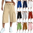 thumbnail image 3 of Oksale Capri Cargo Pants Womens Wide Leg Capris with Pockets Casual Elastic Drawstring Waist Cropped Trousers Loose Comfy Summer Clothing White XL, 3 of 8