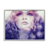 Vivid Purple Flower Blossom Woman Flowing Hair Botanical & Floral Painting Framed Art Print Wall Art