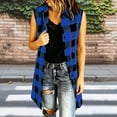 thumbnail image 5 of TGSLY Women's Plaid Long Vest Jacket Lightweight Collared Button Down Open Layering Gilet Dressy Casual Sleeveless Cardigan Coat XL, 5 of 7