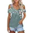 thumbnail image 4 of QUNYINEY V Neck Tops for Women Casual Short Sleeve Floral Blouses Loose Cold Shoulder Summer Women Blouse, 4 of 7