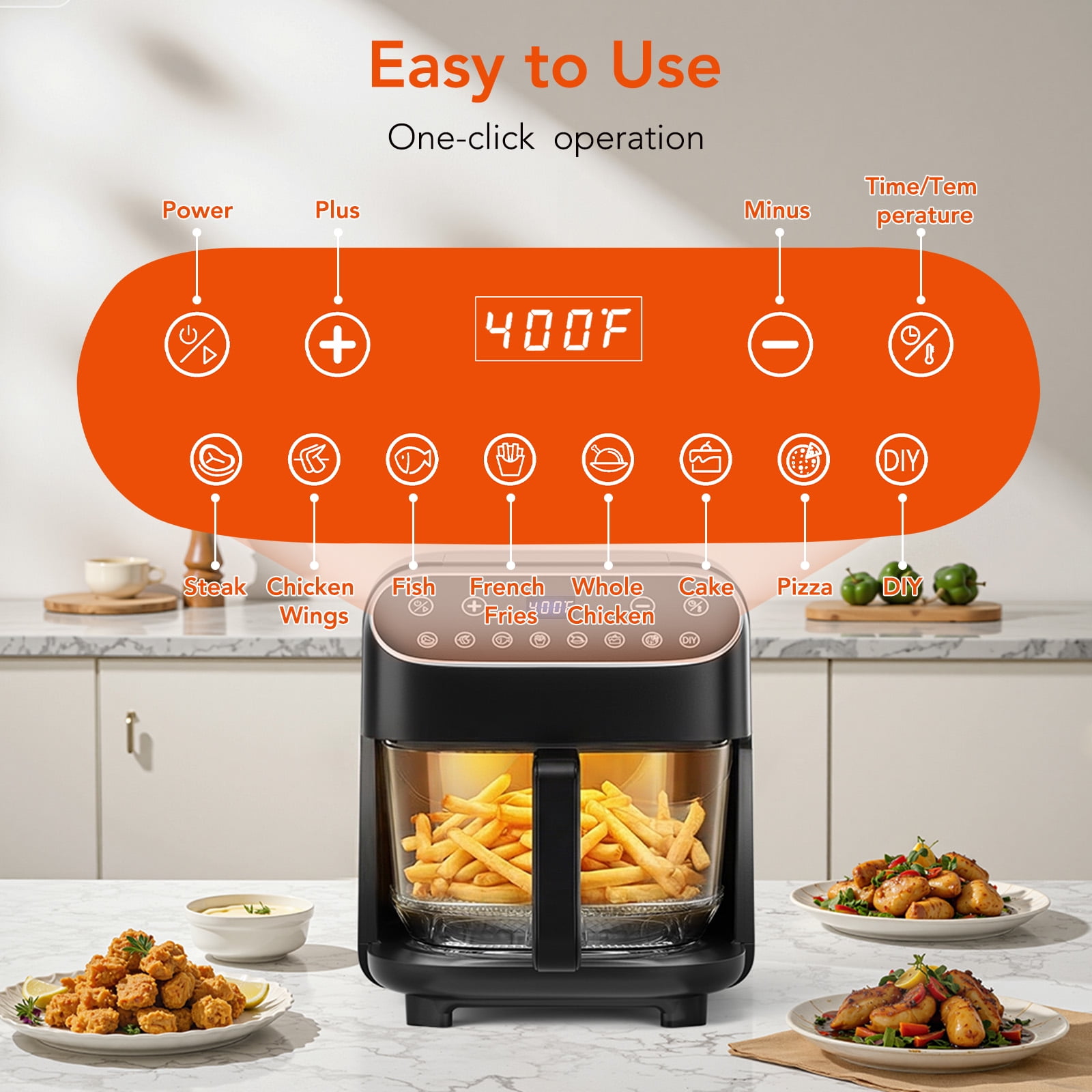 KNDKO 8-in-1 High Glass Air Fryer, Roast, Reheat, Dehydrate & Fries, PFAS-Free Non-Stick & Coating-Free, 4.5QT Compact Design, 400°F Max Temp with View Window & Dishwasher Safe Parts