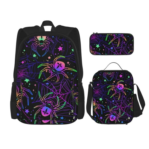 Fotbe Multi-colored Spiders Set Escolar 3 en 1 para Niños - Mochila Duradera con Lonchera Aislante y Estuche para Lápices - Mochila Escolar para Niños y Niñas